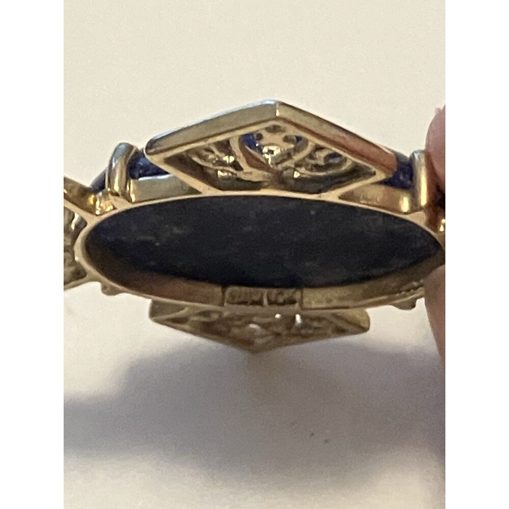 10K Yellow Gold Lapis Lazuli Cross Pendant Filigree Charm JAM Hallmark Vintage - Picture 4 of 8
